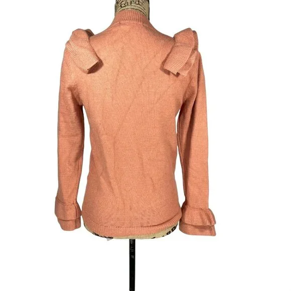 Lipslide Knit Sweater Ruffle Neck and sleeves Ribbed Trim in Pink Size Small - Picture 4 of 8